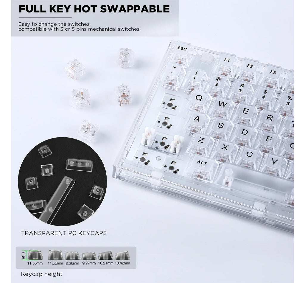 Yunzii X75 82 Keys Wired Hot Swappable Gasket Transparent Mechanical Keyboard