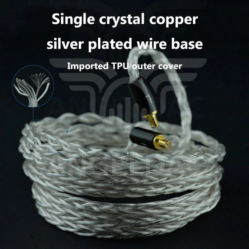YONGSE P10 8CORES 6N SINGLE CYRSTAL COPPER SILVER PLATED HIFI EARPHONE CABLE 1.2M (3.5MM/0.78)