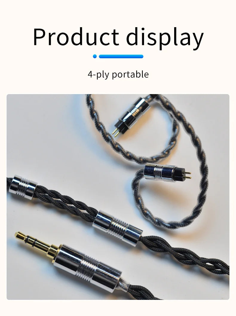 YONGSE BLACK KNIGHT EARPHONE UPGRADE CABLE 4 CORE STERLING SILVER (3.5MM/2PIN)