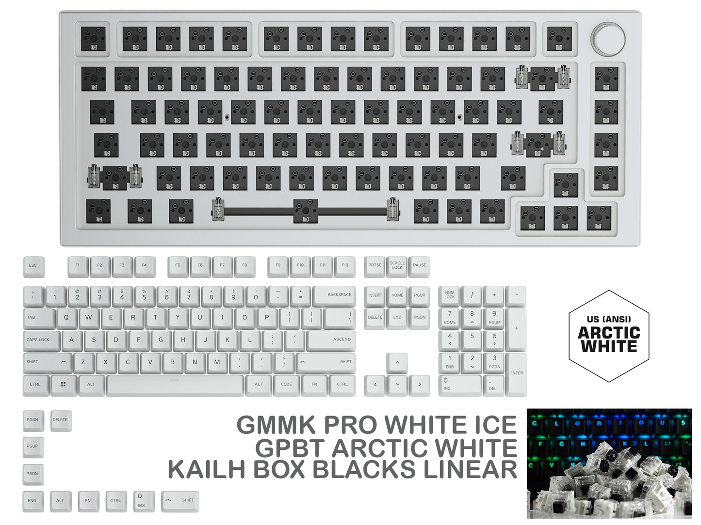 GLORIOUS GMMK PRO WHITE ICE PREBUILT KEYBOARD