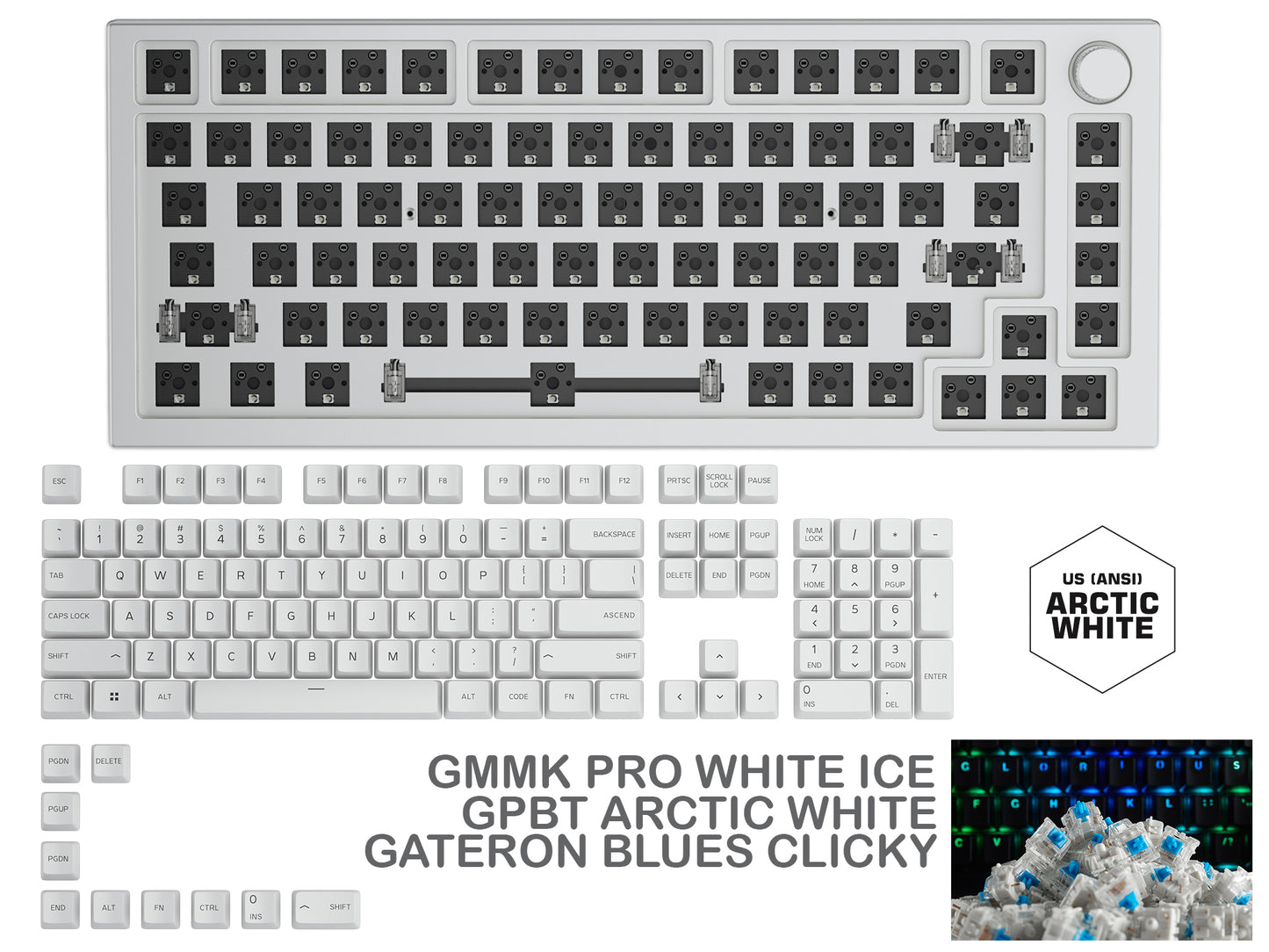 GLORIOUS GMMK PRO WHITE ICE PREBUILT KEYBOARD