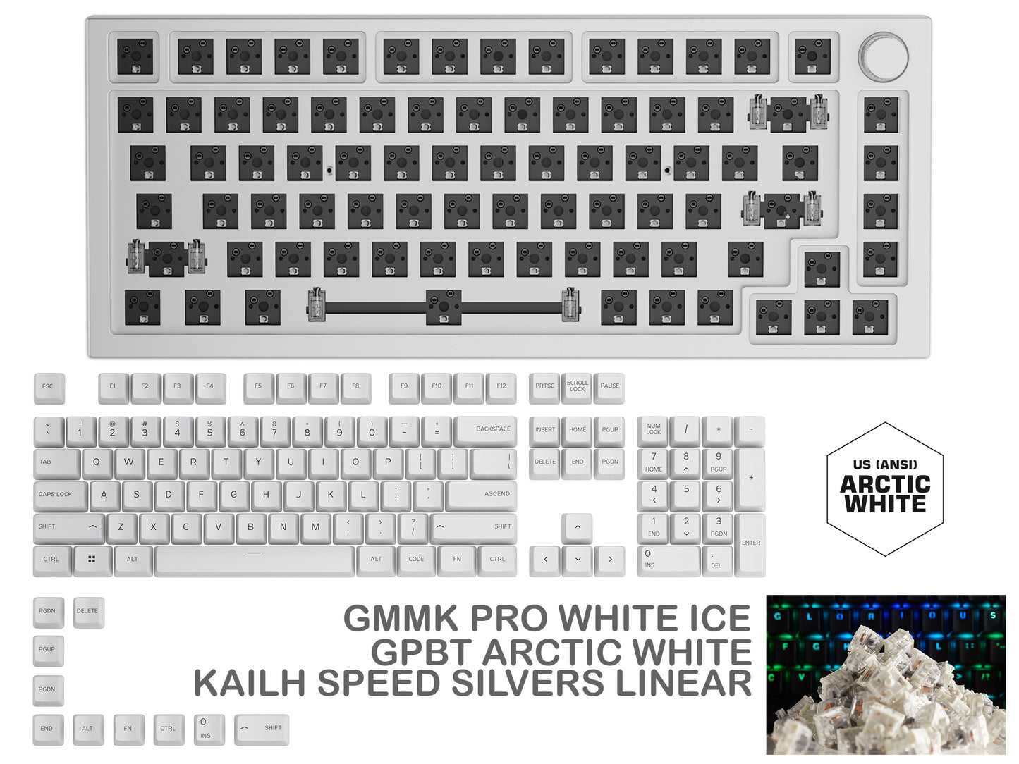 GLORIOUS GMMK PRO WHITE ICE PREBUILT KEYBOARD