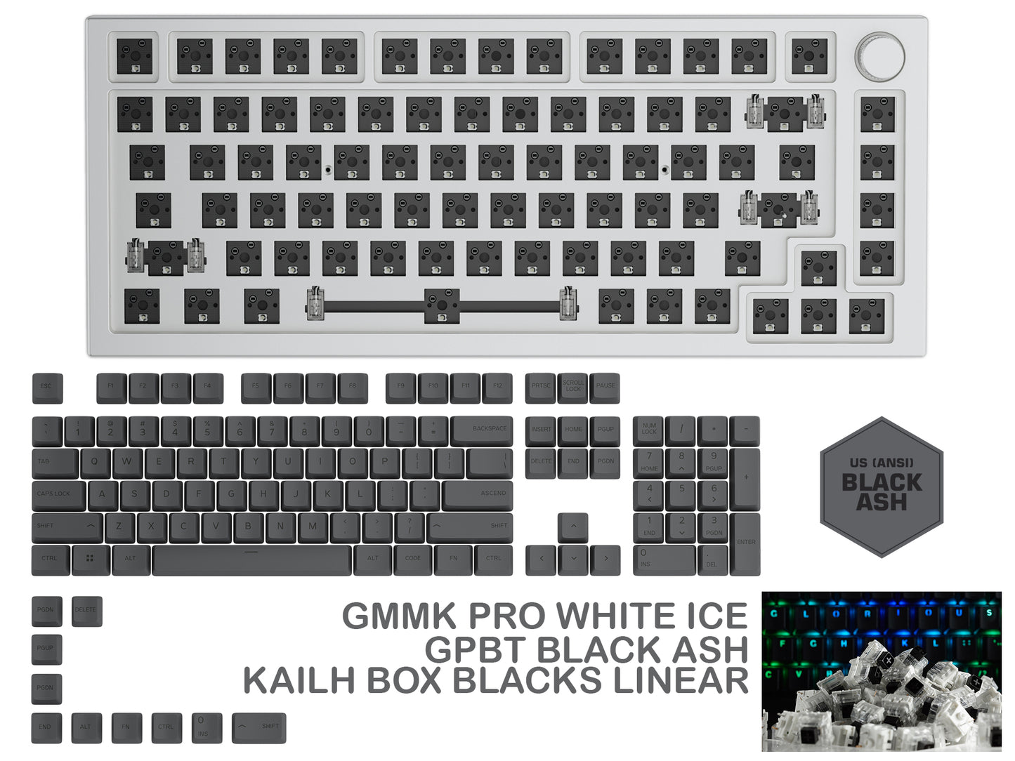 GLORIOUS GMMK PRO WHITE ICE PREBUILT KEYBOARD