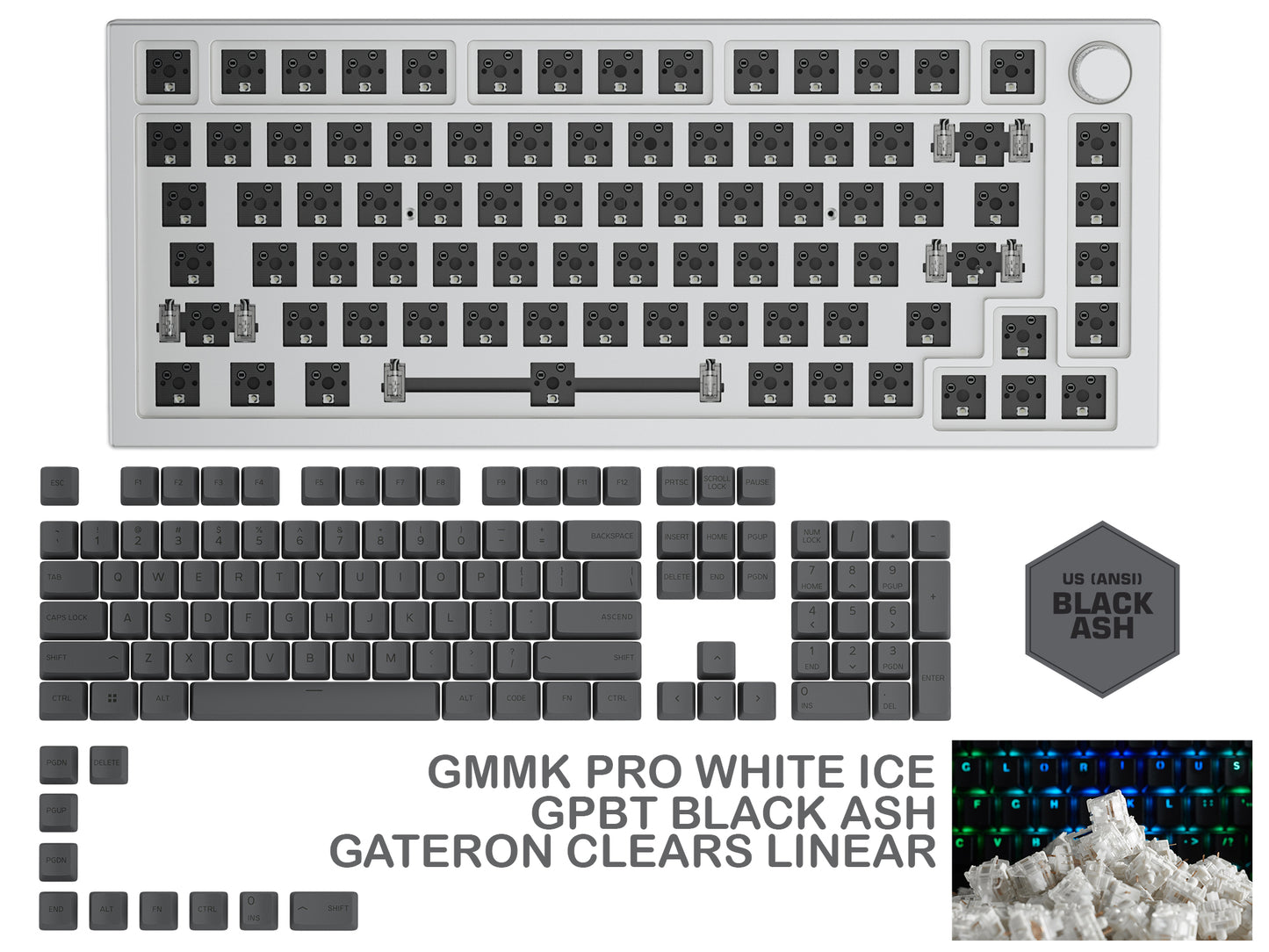 GLORIOUS GMMK PRO WHITE ICE PREBUILT KEYBOARD