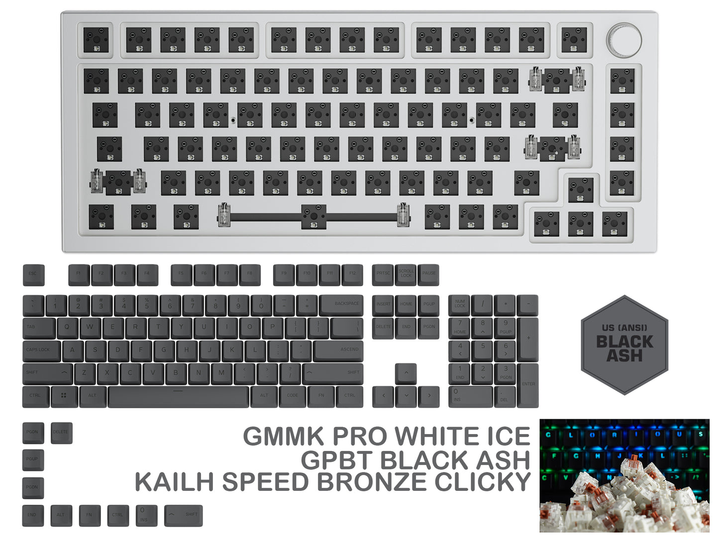 GLORIOUS GMMK PRO WHITE ICE PREBUILT KEYBOARD