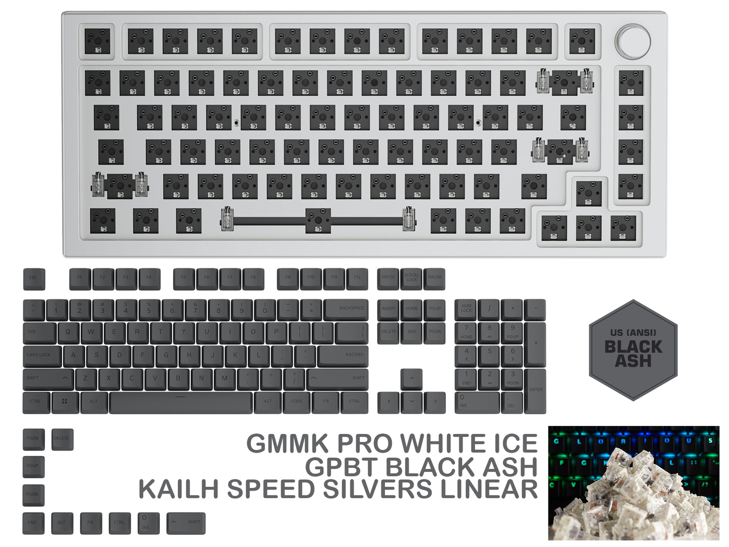 GLORIOUS GMMK PRO WHITE ICE PREBUILT KEYBOARD