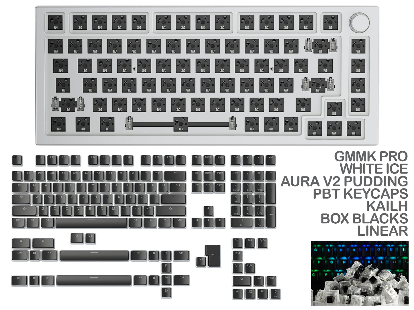 GLORIOUS GMMK PRO WHITE ICE PREBUILT KEYBOARD