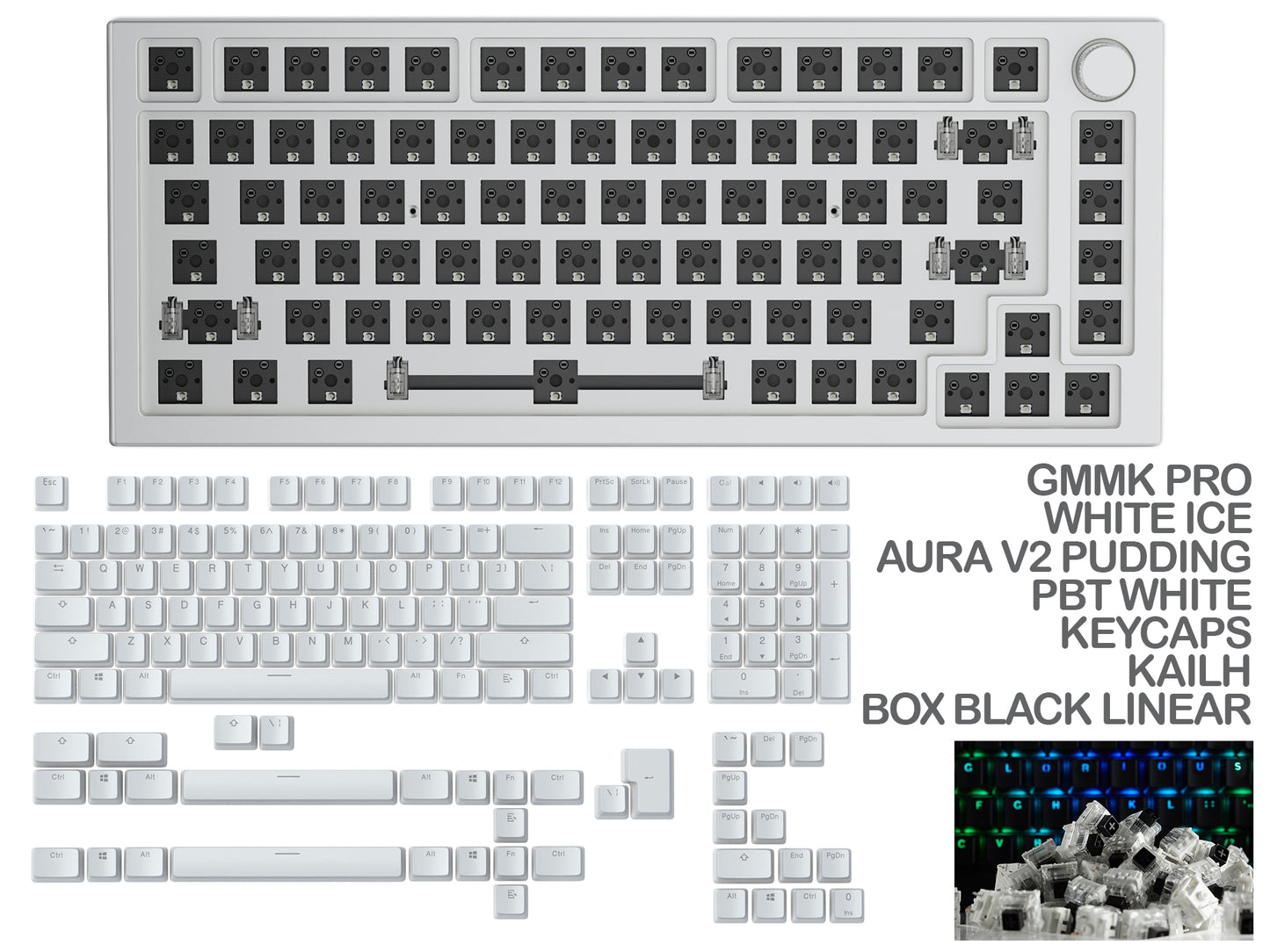 GLORIOUS GMMK PRO WHITE ICE PREBUILT KEYBOARD