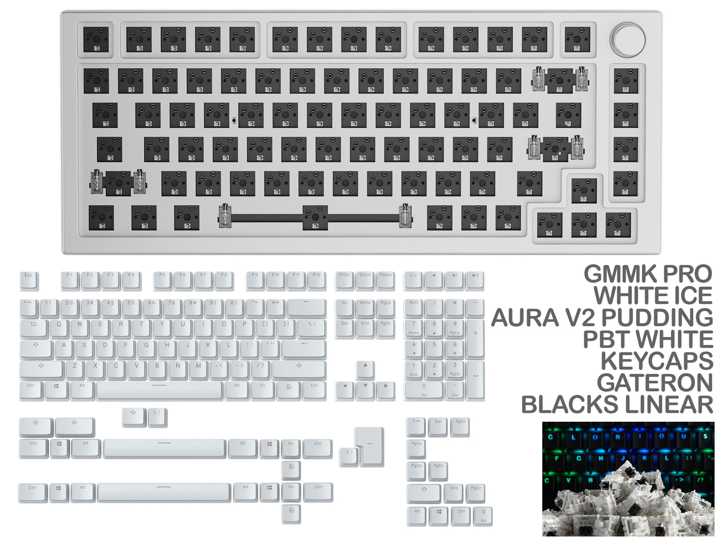 GLORIOUS GMMK PRO WHITE ICE PREBUILT KEYBOARD