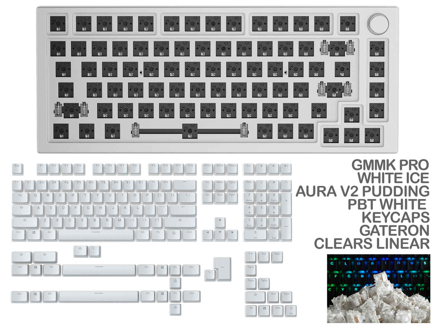 GLORIOUS GMMK PRO WHITE ICE PREBUILT KEYBOARD