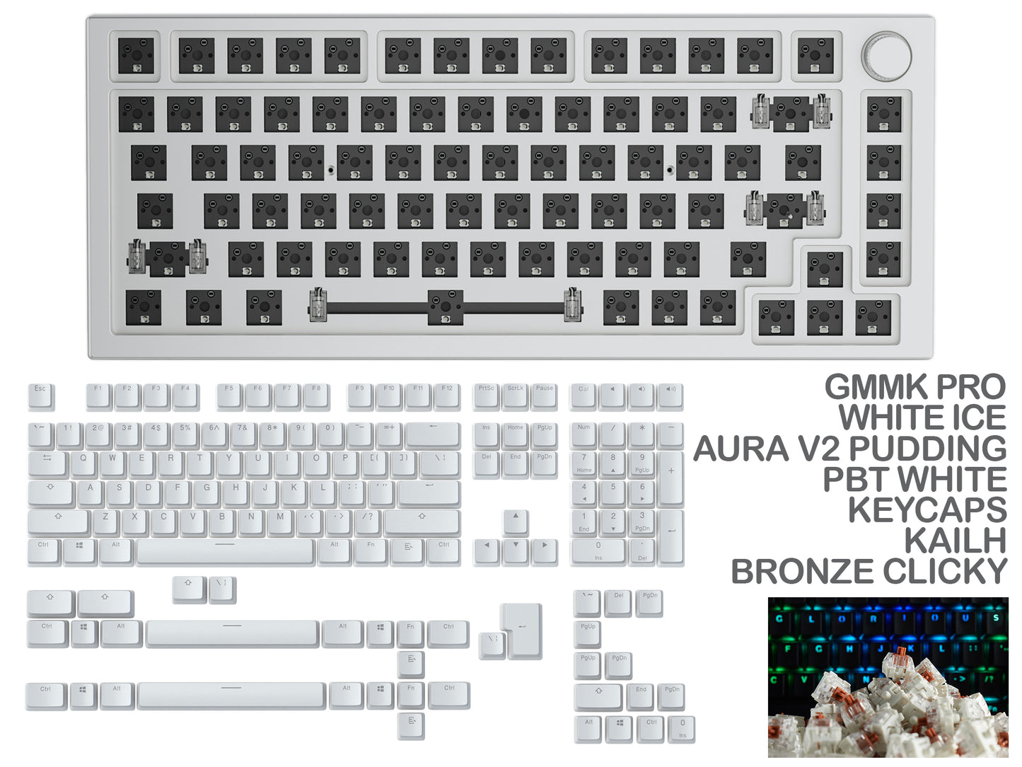 GLORIOUS GMMK PRO WHITE ICE PREBUILT KEYBOARD