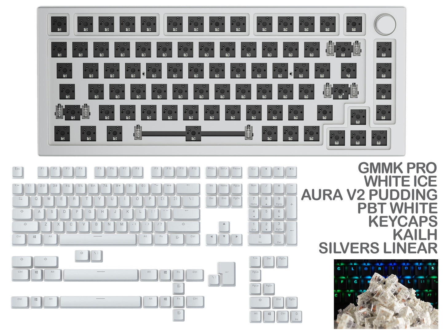 GLORIOUS GMMK PRO WHITE ICE PREBUILT KEYBOARD