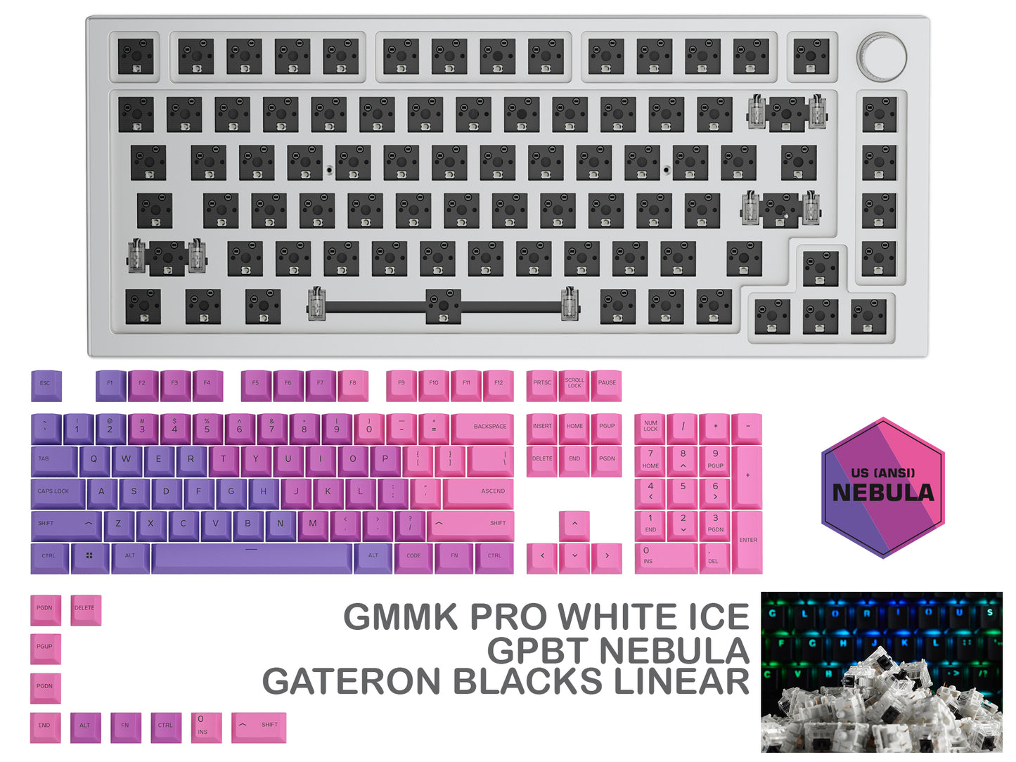 GLORIOUS GMMK PRO WHITE ICE PREBUILT KEYBOARD