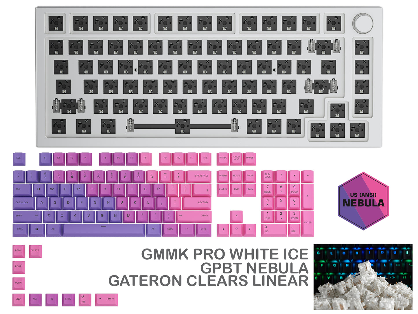 GLORIOUS GMMK PRO WHITE ICE PREBUILT KEYBOARD