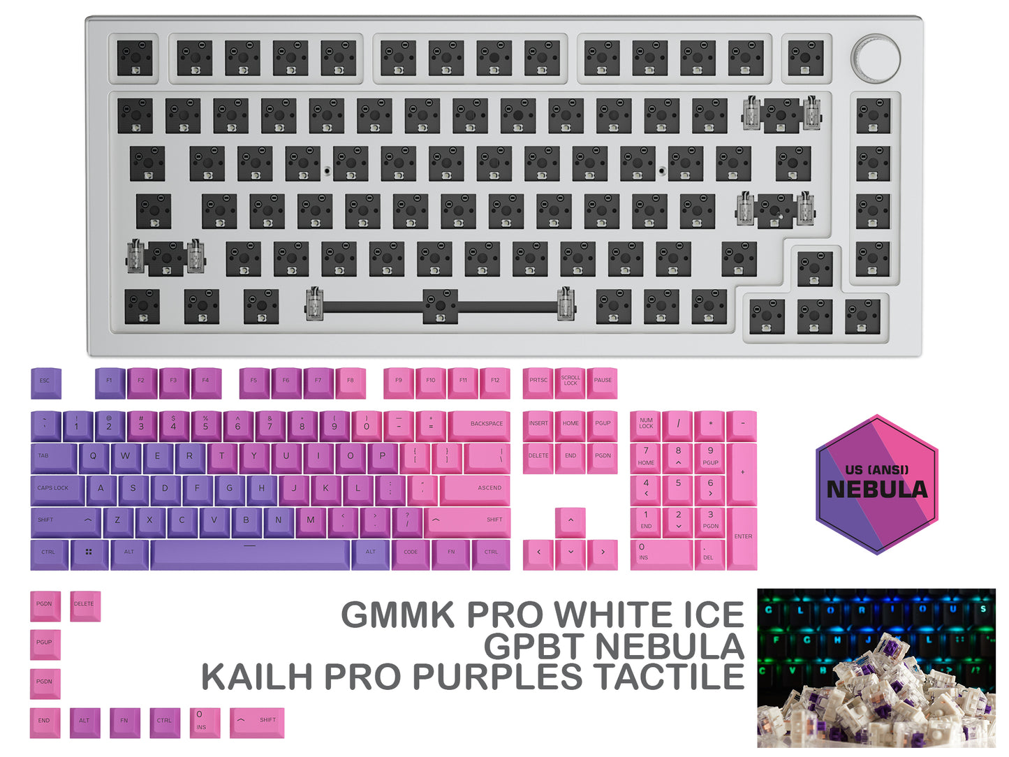 GLORIOUS GMMK PRO WHITE ICE PREBUILT KEYBOARD