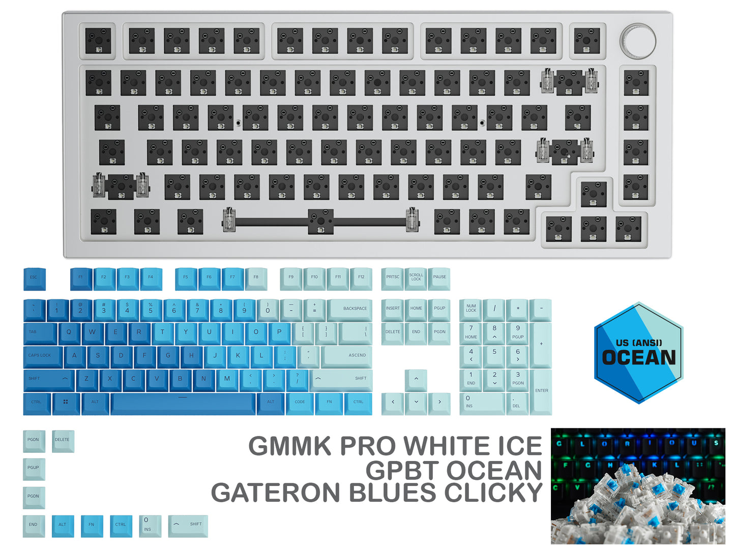 GLORIOUS GMMK PRO WHITE ICE PREBUILT KEYBOARD