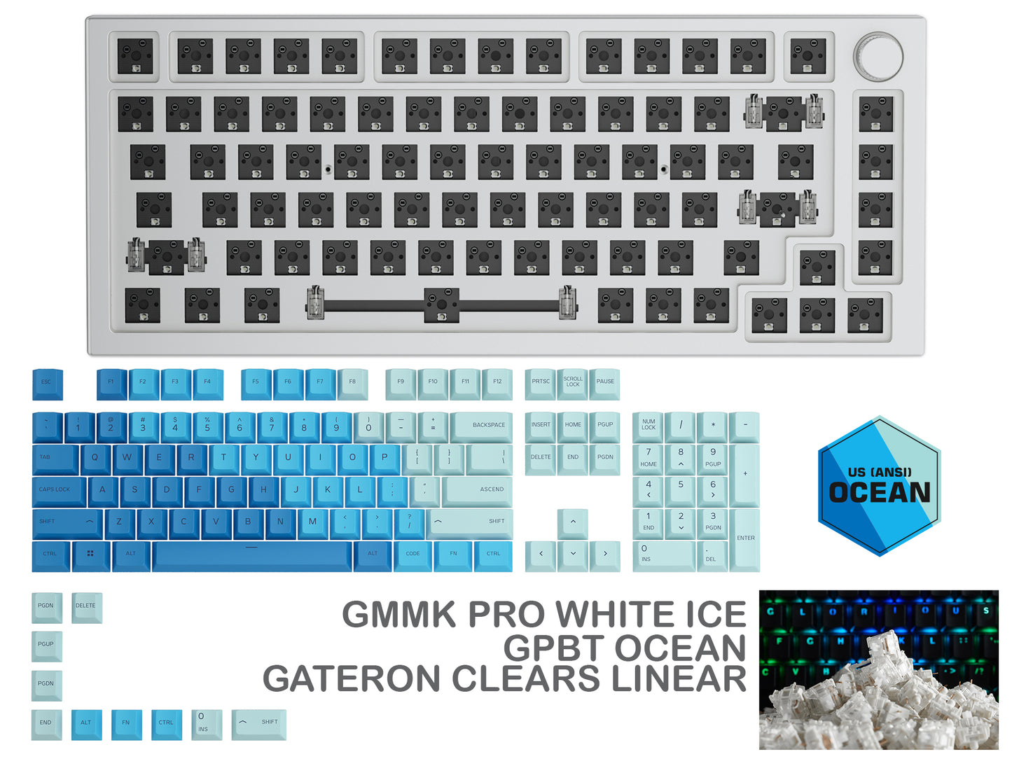 GLORIOUS GMMK PRO WHITE ICE PREBUILT KEYBOARD