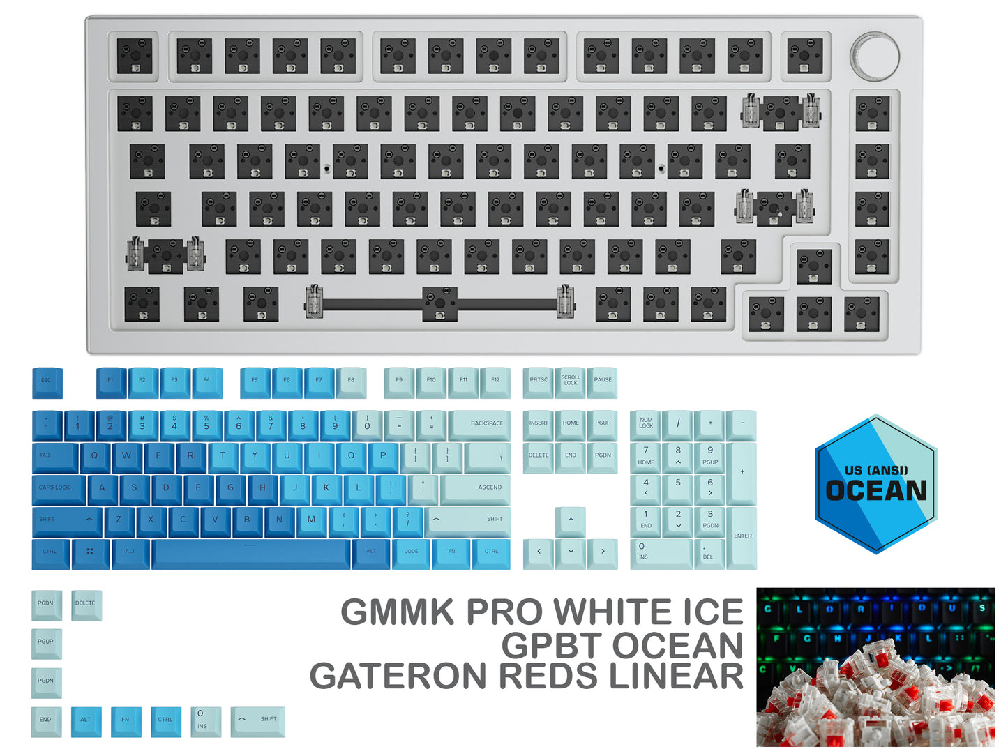 GLORIOUS GMMK PRO WHITE ICE PREBUILT KEYBOARD