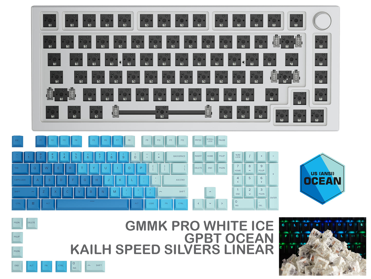 GLORIOUS GMMK PRO WHITE ICE PREBUILT KEYBOARD