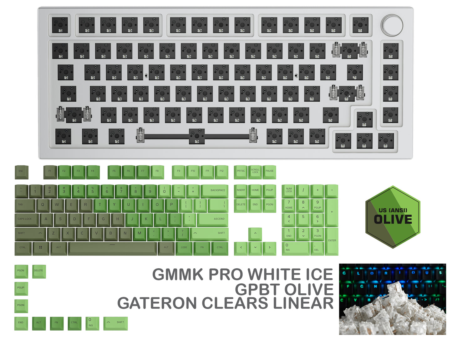 GLORIOUS GMMK PRO WHITE ICE PREBUILT KEYBOARD