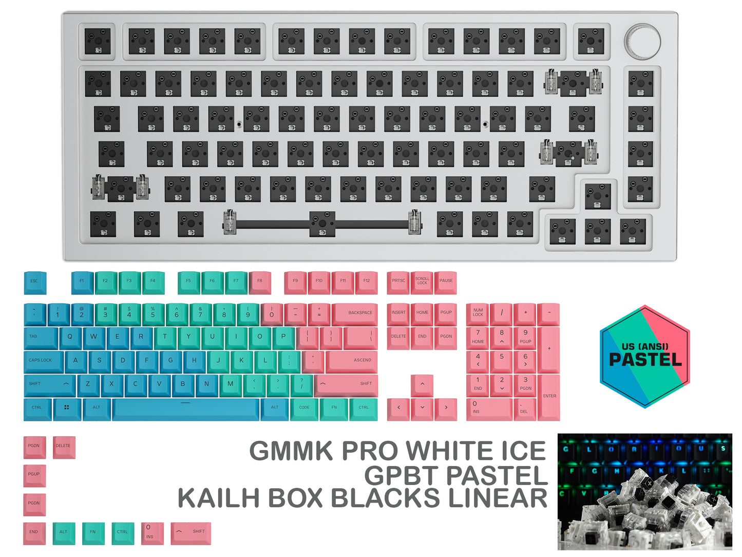 GLORIOUS GMMK PRO WHITE ICE PREBUILT KEYBOARD