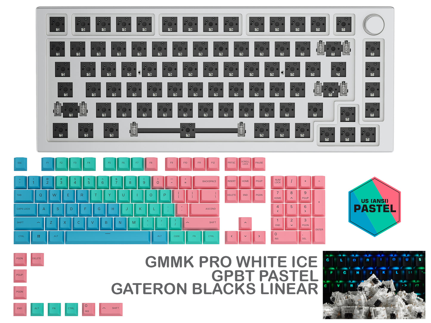 GLORIOUS GMMK PRO WHITE ICE PREBUILT KEYBOARD