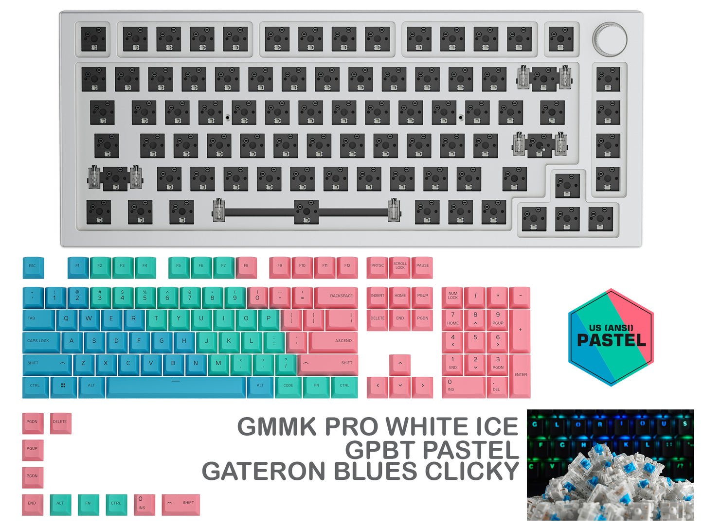 Glorious Gmmk Pro White Ice Prebuilt Keyboard