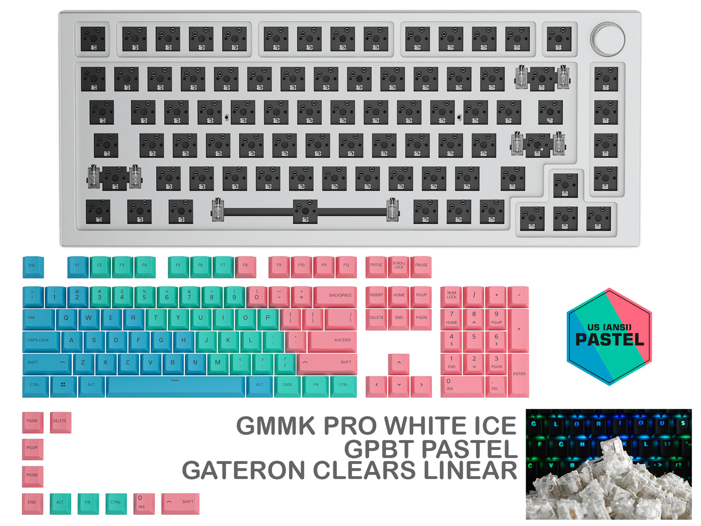 GLORIOUS GMMK PRO WHITE ICE PREBUILT KEYBOARD