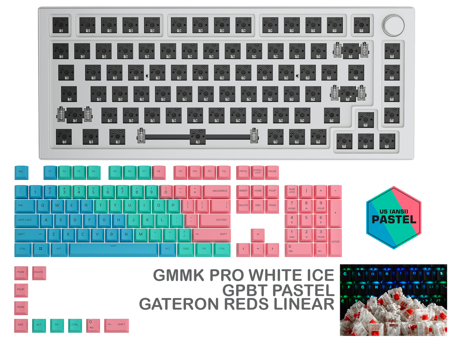 GLORIOUS GMMK PRO WHITE ICE PREBUILT KEYBOARD