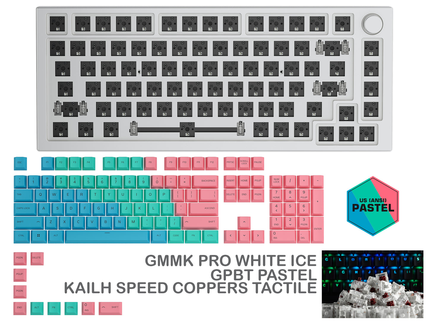 GLORIOUS GMMK PRO WHITE ICE PREBUILT KEYBOARD