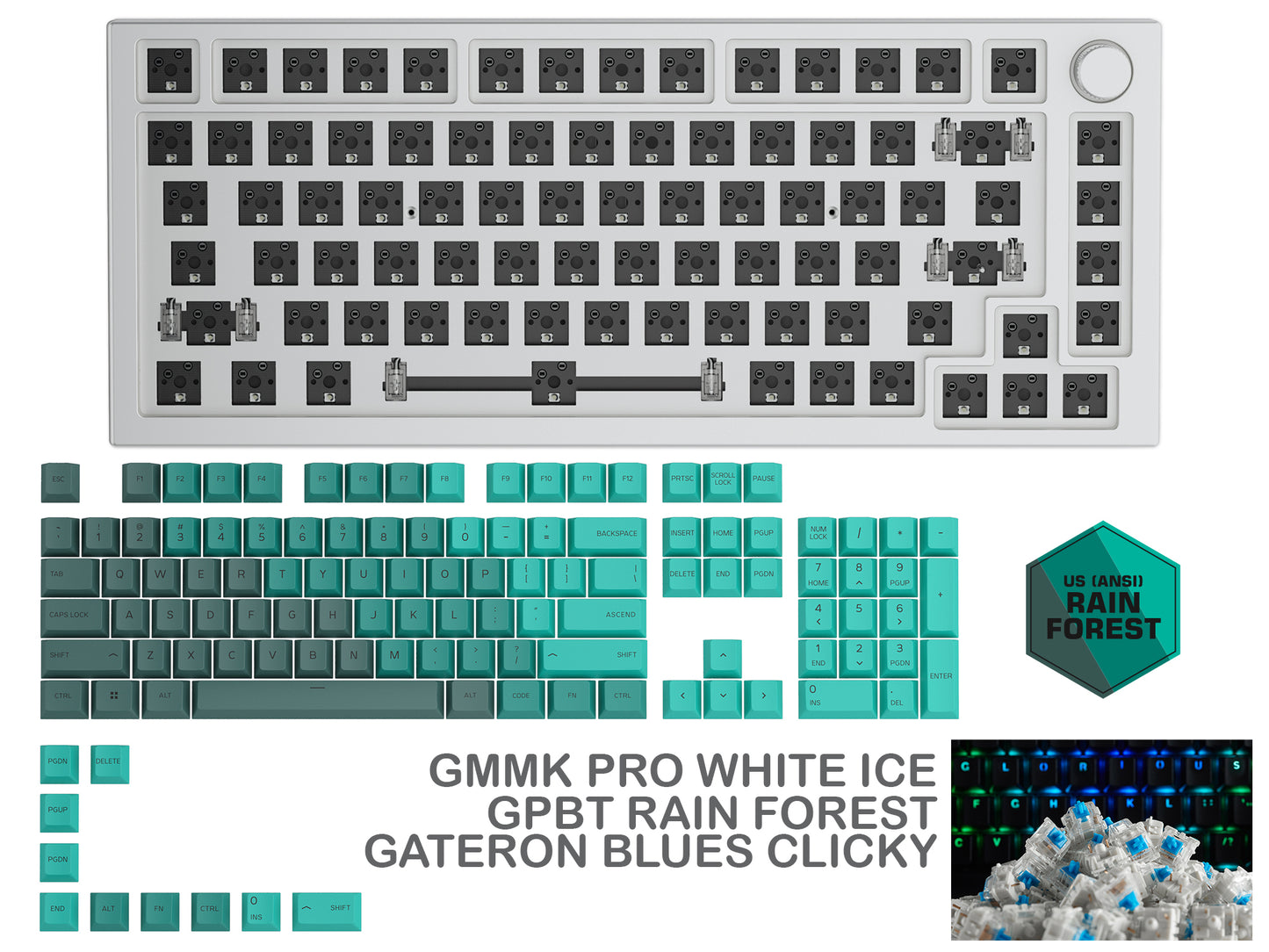 GLORIOUS GMMK PRO WHITE ICE PREBUILT KEYBOARD