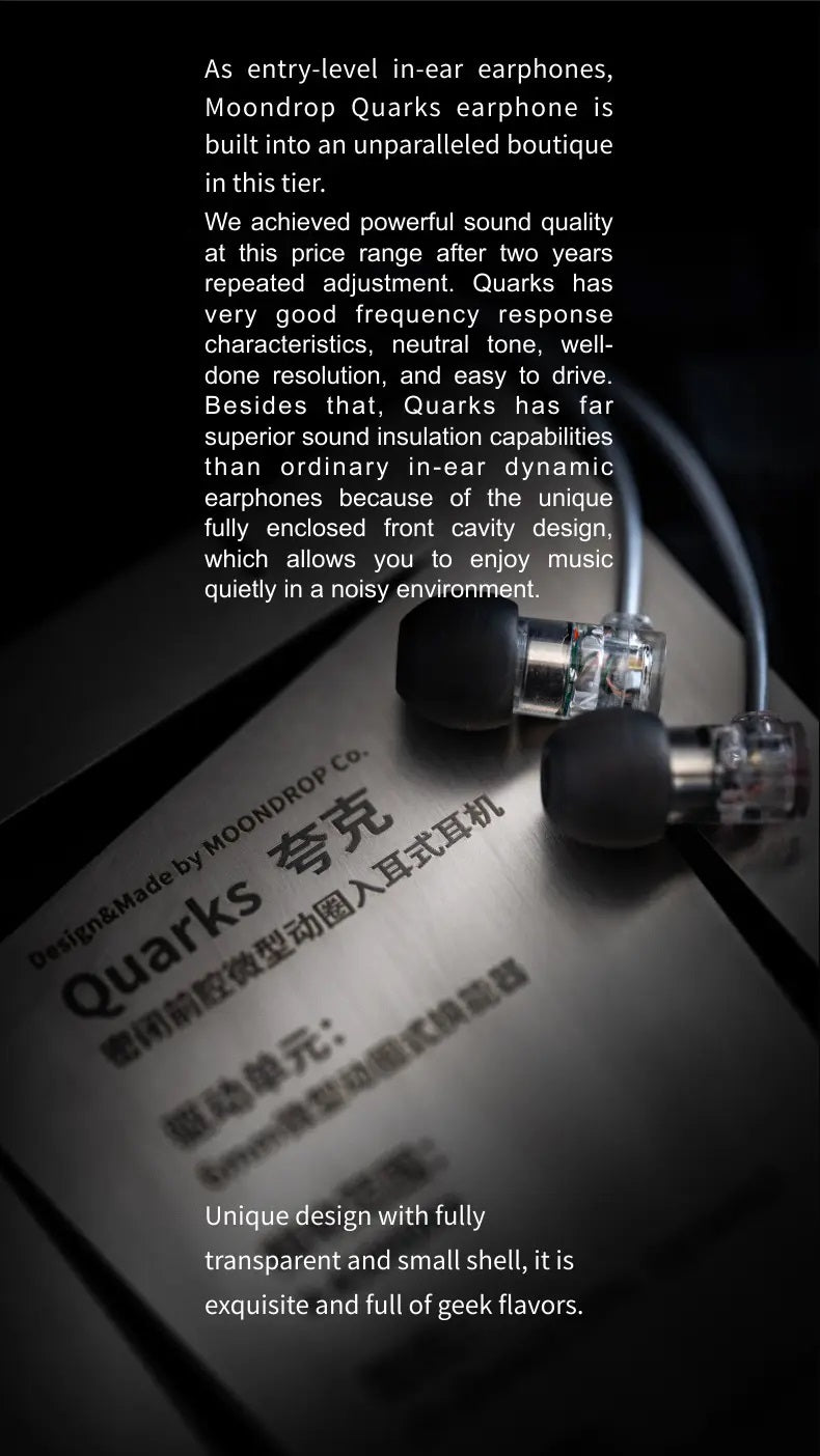 Moondrop Quarks Earphone Closed Anterior Cavity Micro Dynamic Driver In-Ear Earbuds