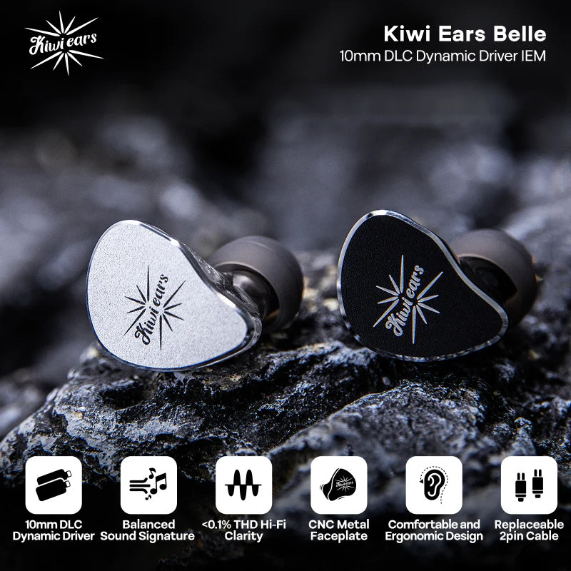 Kiwi Ears Belle 10mm DLC Dynamic Driver IEM w/mic Type C