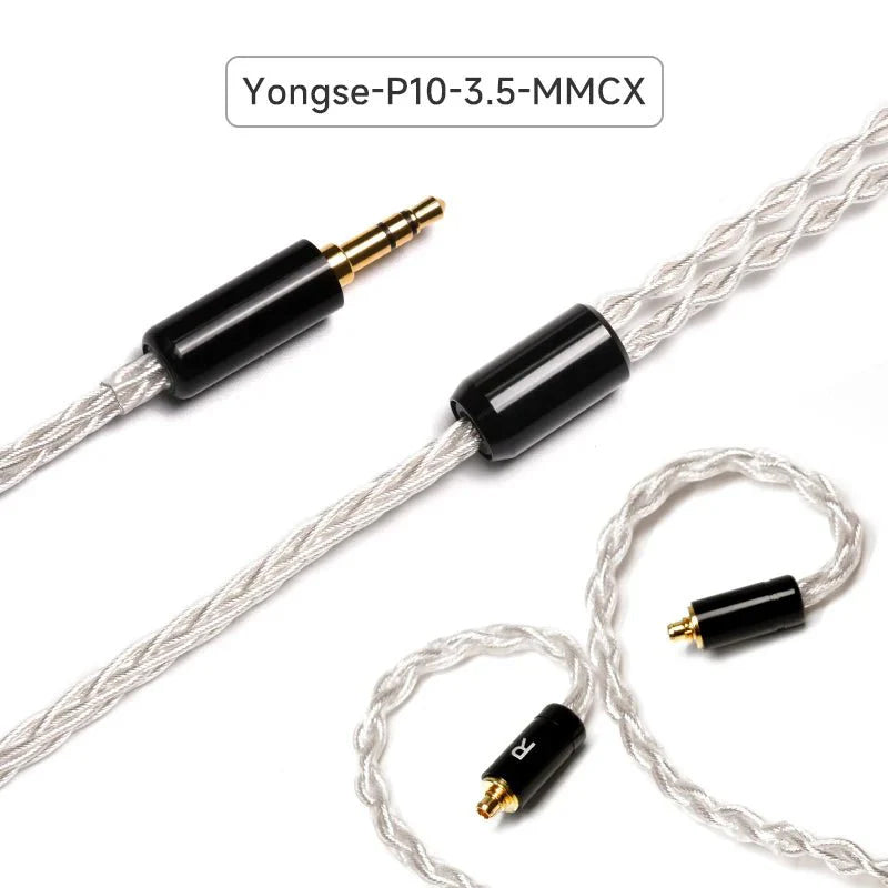 YONGSE P10 8CORES 6N SINGLE CYRSTAL COPPER SILVER PLATED HIFI EARPHONE CABLE 1.2M (3.5MM/0.78)