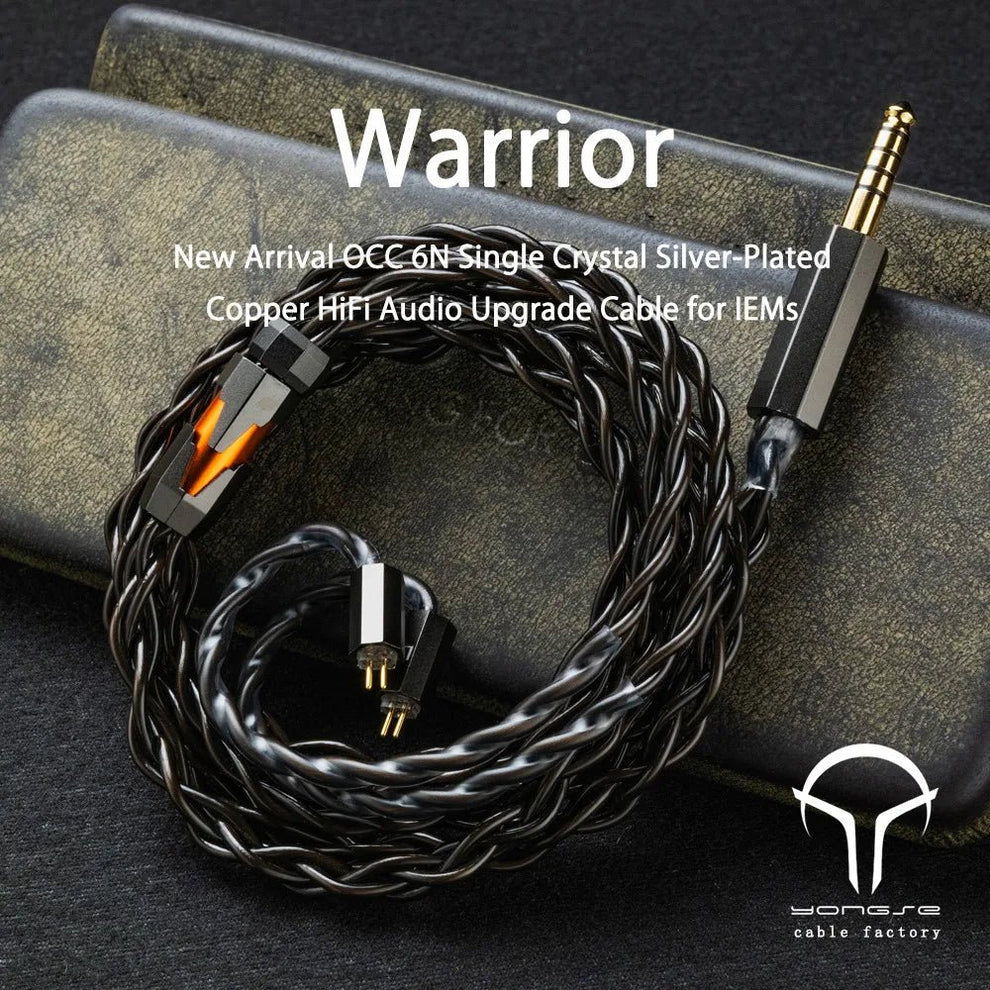 YONGSE WARRIOR OCC 6N SINGLE CRYSTAL SILVER PLATED COPPER EARPHONES CABLE 1.2M( 3.5MM/0.78)