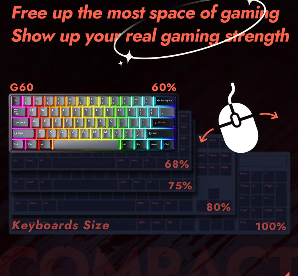 DrunkDeer G60 - Wired Actuation-Distance-Adjustable Magnetic Switch Gaming Keyboard