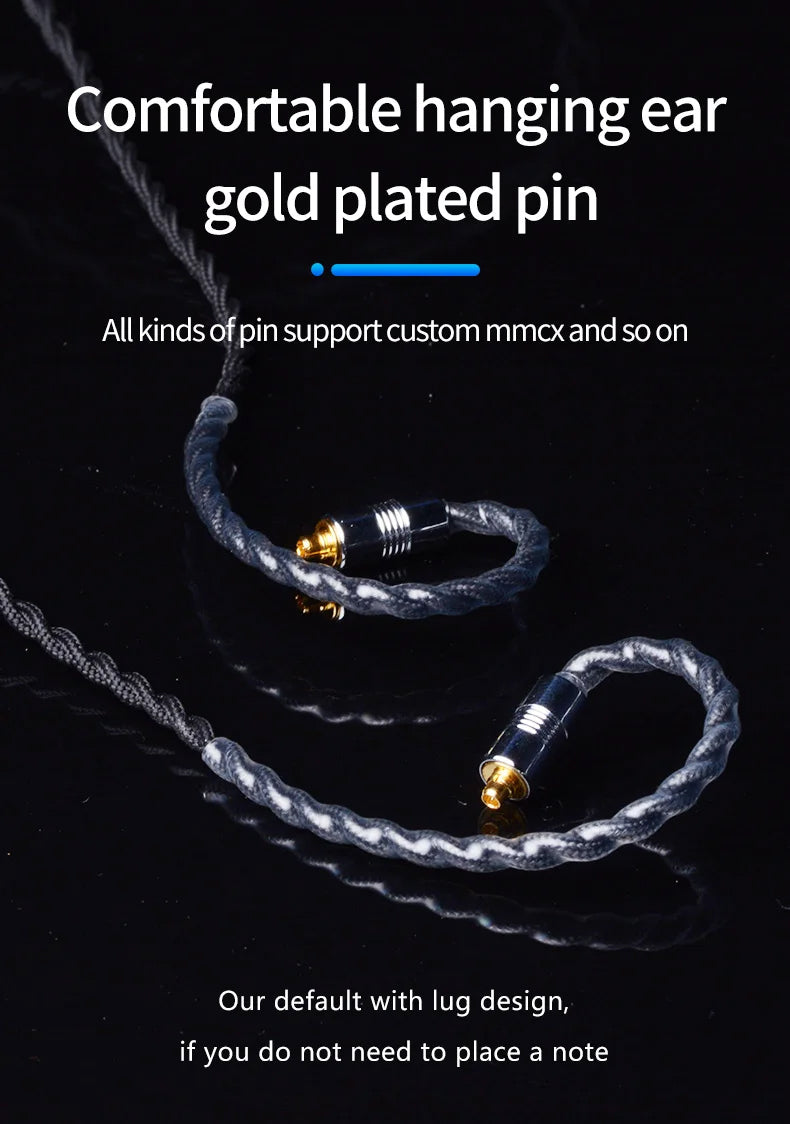 YONGSE BLACK KNIGHT EARPHONE UPGRADE CABLE 4 CORE STERLING SILVER (3.5MM/2PIN)