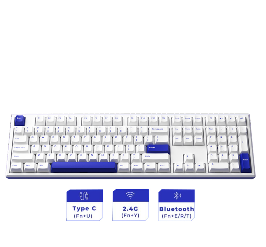 Monsgeek MG108B Blue on White (CHERRY) Multi-Mode Full Keyboard