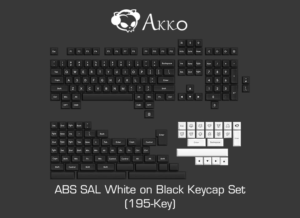 Akko White on Black/Black on White ABS SAL Keycap Set (195-Key)